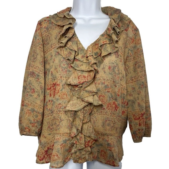 Lauren Jeans Co. Tops - Lauren Jeans Co. Women's Sz: L Muted Paisley Floral Blouse Western Boho